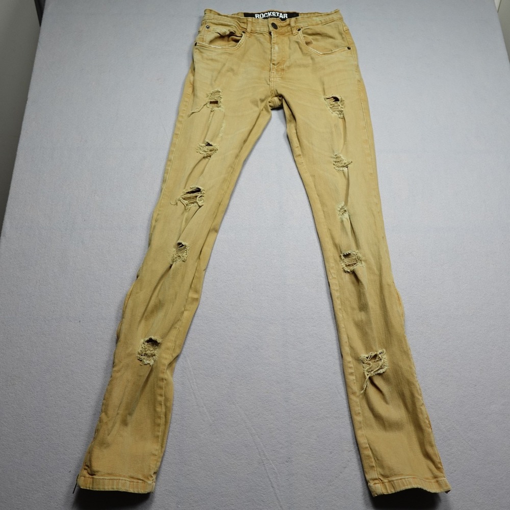 Rockstar Original Pants Mens 32x36 Beige Chino Slim Stretch Distressed Skinny